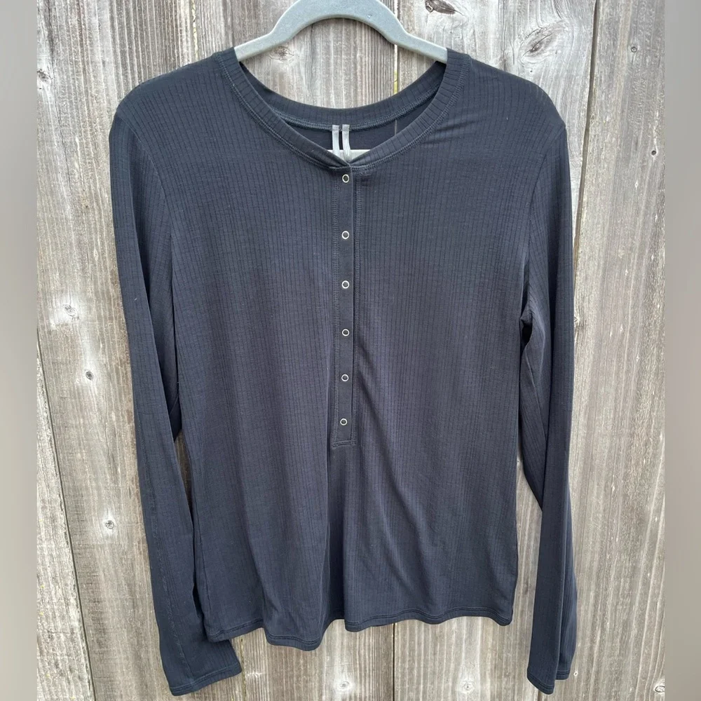 Black Ribbed Henley - Picture 1 of 3